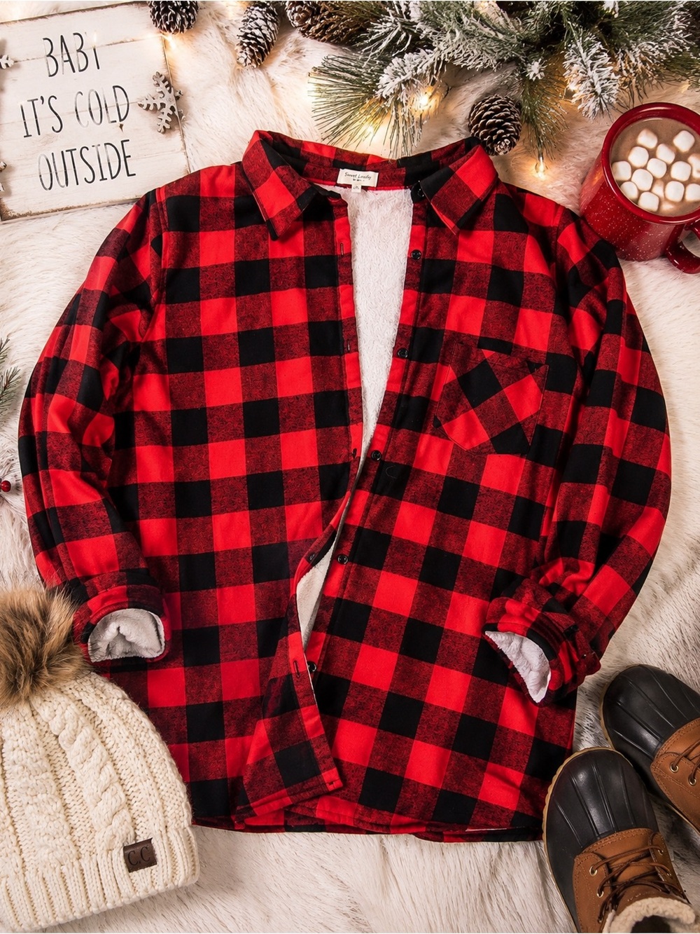 Cozy Red & Black Buffalo Plaid Sherpa-Lined Shirt Jacket